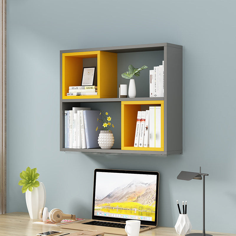 Manufactured Wood Wall Mounted Bookshelf Modern Bookshelf for Home 31.5"L x 7.9"W x 25.6"H Gray-Yellow Clearhalo 'Bookcases' 'furn' 'furn_bookcases' 'Furniture' 'furniture_bookcases' 'kitchen' 'kitchen_bookcases' 'Living Room Furniture' 'Office Furniture' 4750495