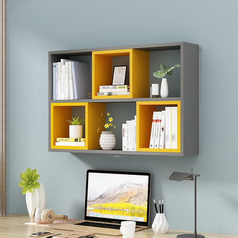 Manufactured Wood Wall Mounted Bookshelf Modern Bookshelf for Home 39.4"L x 7.9"W x 25.6"H Gray-Yellow Clearhalo 'Bookcases' 'furn' 'furn_bookcases' 'Furniture' 'furniture_bookcases' 'kitchen' 'kitchen_bookcases' 'Living Room Furniture' 'Office Furniture' 4750496