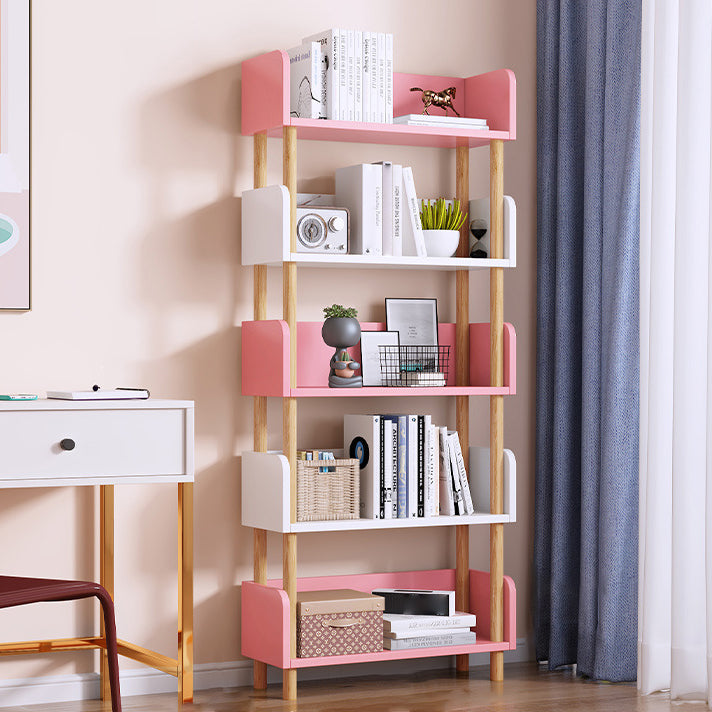 Manufactured Wood Etagere Bookshelf Modern Vertical Open Bookshelf 23.6"L x 10.2"W x 58.9"H White-Pink Clearhalo 'Bookcases' 'furn' 'furn_bookcases' 'Furniture' 'furniture_bookcases' 'kitchen' 'kitchen_bookcases' 'Living Room Furniture' 'Office Furniture' 4750527