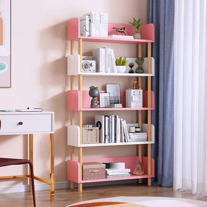 Manufactured Wood Etagere Bookshelf Modern Vertical Open Bookshelf 31.5"L x 10.2"W x 58.9"H White-Pink Clearhalo 'Bookcases' 'furn' 'furn_bookcases' 'Furniture' 'furniture_bookcases' 'kitchen' 'kitchen_bookcases' 'Living Room Furniture' 'Office Furniture' 4750528