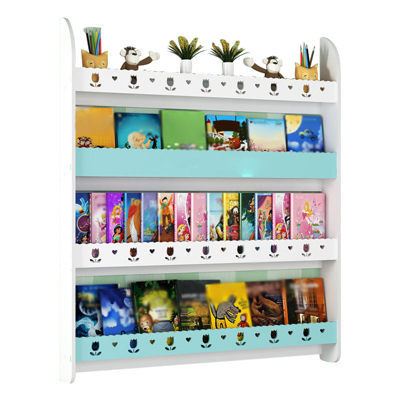 Contemporary Wall Unit Bookshelf Solid and Manufactured Wood Bookshelf 39.4"L x 4.3"W x 46.5"H White-Blue Clearhalo 'Bookcases' 'furn' 'furn_bookcases' 'Furniture' 'furniture_bookcases' 'kitchen' 'kitchen_bookcases' 'Living Room Furniture' 'Office Furniture' 4750565