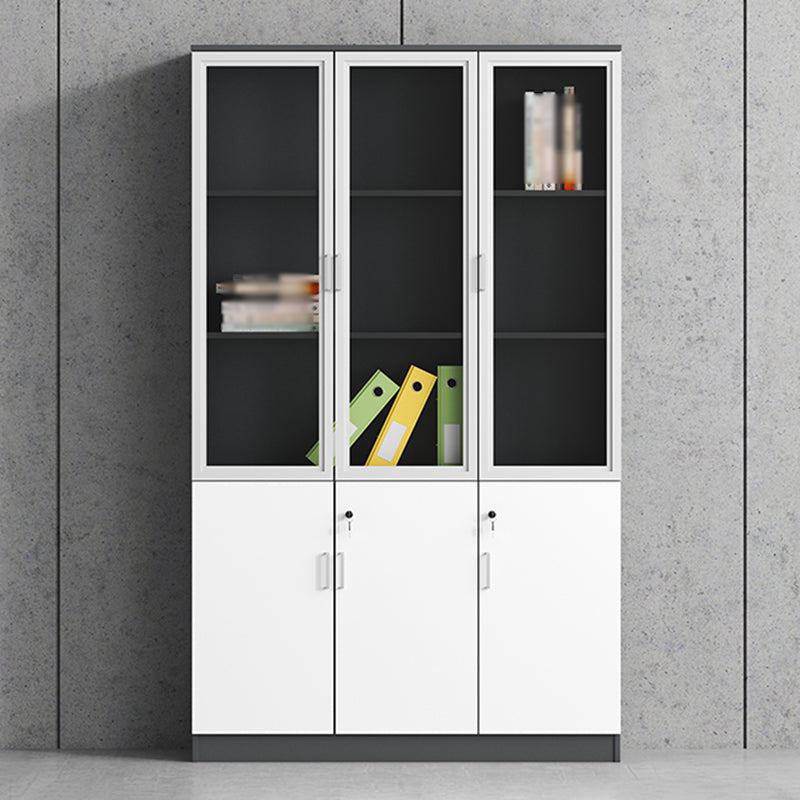 Contemporary Style Bookshelf for Home Office Study Room Bookcase with Door 47"L x 16"W x 79"H Black White Clearhalo 'Bookcases' 'furn' 'furn_bookcases' 'Furniture' 'furniture_bookcases' 'kitchen' 'kitchen_bookcases' 'Living Room Furniture' 'Office Furniture' 4750687