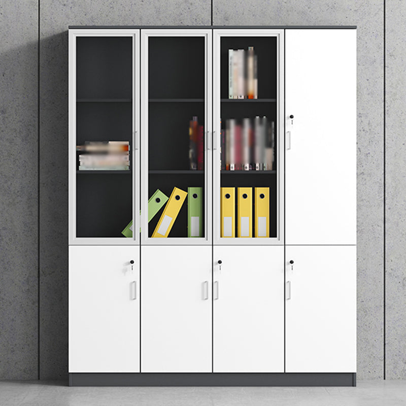 Contemporary Style Bookshelf for Home Office Study Room Bookcase with Door 63"L x 16"W x 79"H Black White Clearhalo 'Bookcases' 'furn' 'furn_bookcases' 'Furniture' 'furniture_bookcases' 'kitchen' 'kitchen_bookcases' 'Living Room Furniture' 'Office Furniture' 4750689