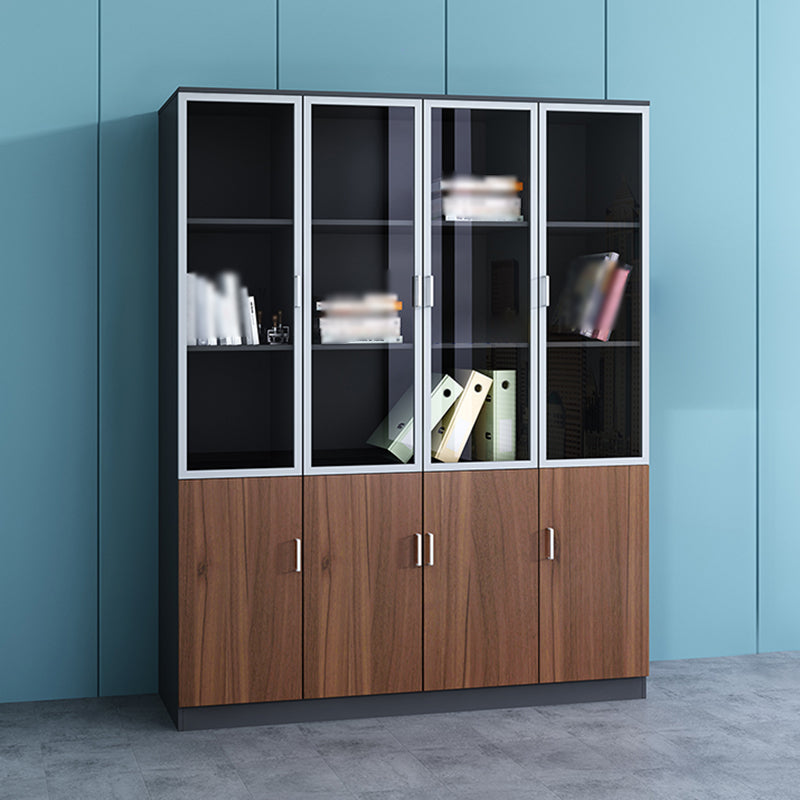 Contemporary Style Bookshelf for Home Office Study Room Bookcase with Door 63"L x 16"W x 79"H Brown Clearhalo 'Bookcases' 'furn' 'furn_bookcases' 'Furniture' 'furniture_bookcases' 'kitchen' 'kitchen_bookcases' 'Living Room Furniture' 'Office Furniture' 4750695