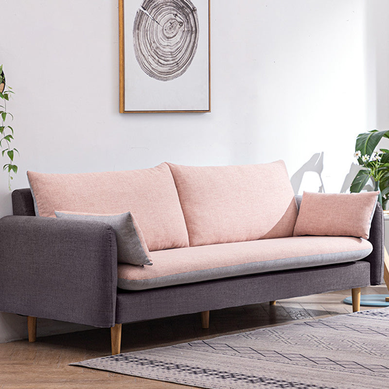 Modern Wood Legs Fabric Sofa Standard Square Arm Loose Back Sofa Dark Gray Pink Clearhalo 'furn' 'furn_sofas' 'Furniture' 'furniture_sofas' 'kitchen' 'kitchen_sofas' 'Living Room Furniture' 'Sofa' 'sofas' 4757942