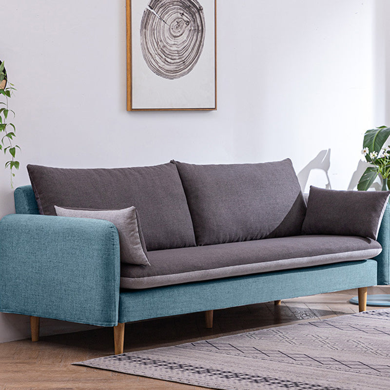 Modern Wood Legs Fabric Sofa Standard Square Arm Loose Back Sofa Blue Gray Clearhalo 'furn' 'furn_sofas' 'Furniture' 'furniture_sofas' 'kitchen' 'kitchen_sofas' 'Living Room Furniture' 'Sofa' 'sofas' 4757943
