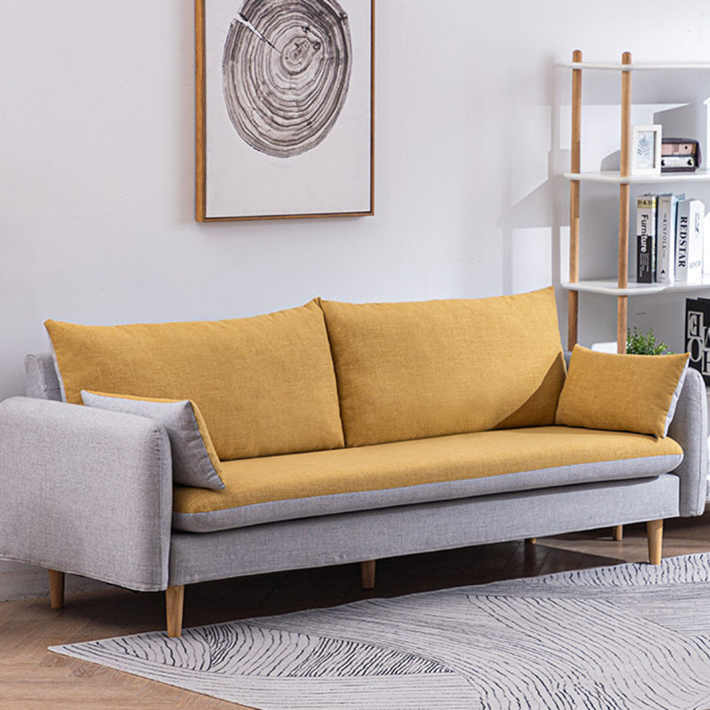 Modern Wood Legs Fabric Sofa Standard Square Arm Loose Back Sofa Light Gray Yellow Clearhalo 'furn' 'furn_sofas' 'Furniture' 'furniture_sofas' 'kitchen' 'kitchen_sofas' 'Living Room Furniture' 'Sofa' 'sofas' 4757944