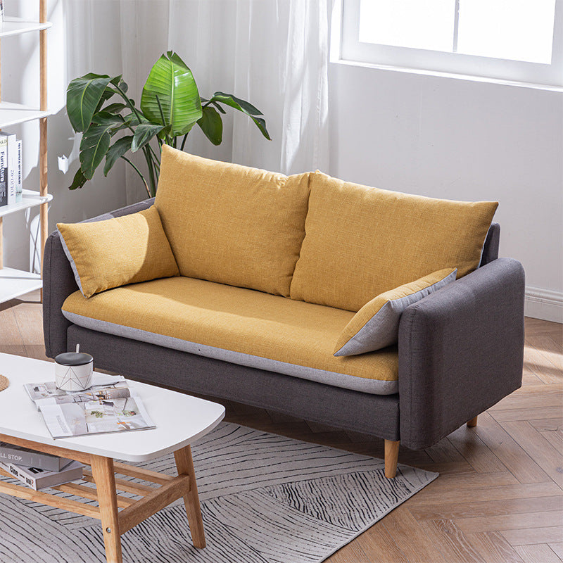 Modern Wood Legs Fabric Sofa Standard Square Arm Loose Back Sofa Dark Gray Yellow Clearhalo 'furn' 'furn_sofas' 'Furniture' 'furniture_sofas' 'kitchen' 'kitchen_sofas' 'Living Room Furniture' 'Sofa' 'sofas' 4757950