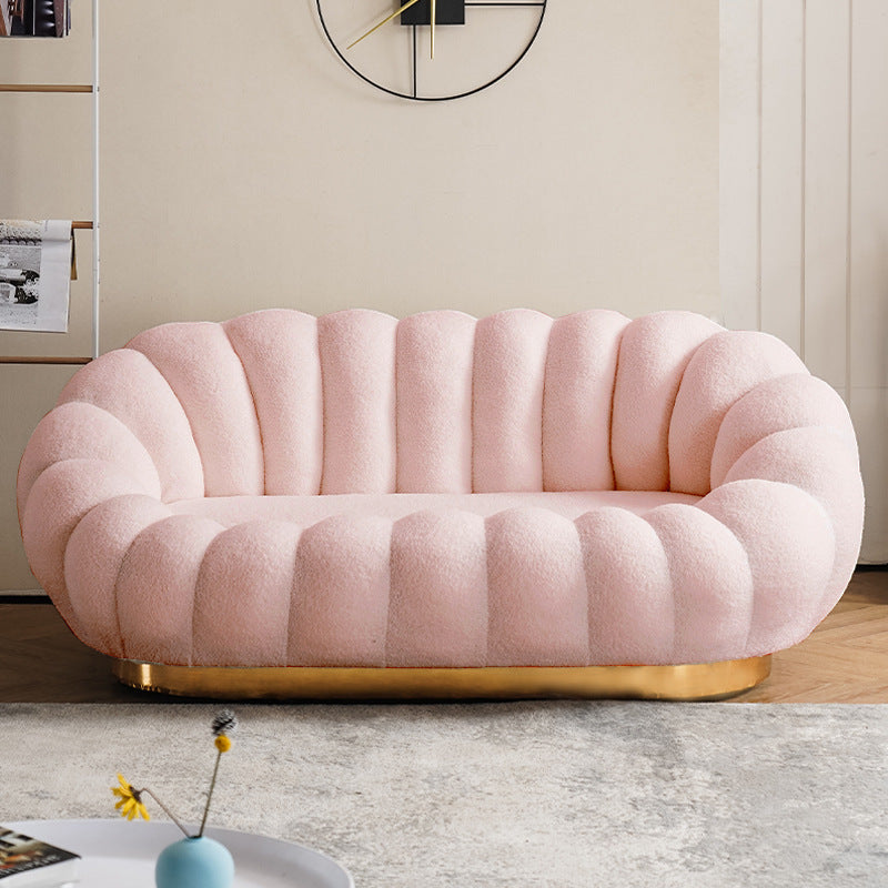 Modern Solid Color Curved Sofa with Sloped Arms for Bedroom Living Room Pink Clearhalo 'furn' 'furn_sofas' 'Furniture' 'furniture_sofas' 'kitchen' 'kitchen_sofas' 'Living Room Furniture' 'Sofa' 'sofas' 4757966
