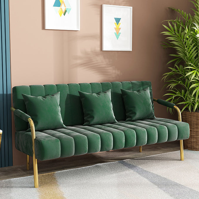 Contemporary Glam Velvet Sofa with Tuxedo Arm 58' Wide 72' High Blackish Green Clearhalo 'furn' 'furn_sofas' 'Furniture' 'furniture_sofas' 'kitchen' 'kitchen_sofas' 'Living Room Furniture' 'Sofa' 'sofas' 4758001