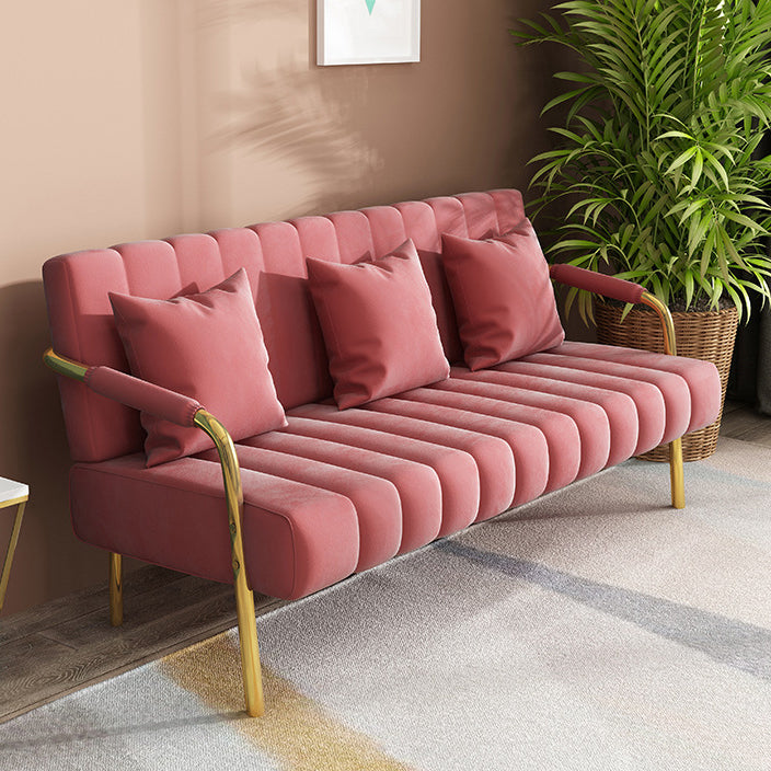 Contemporary Glam Velvet Sofa with Tuxedo Arm 58' Wide 72' High Rose Red Clearhalo 'furn' 'furn_sofas' 'Furniture' 'furniture_sofas' 'kitchen' 'kitchen_sofas' 'Living Room Furniture' 'Sofa' 'sofas' 4758003