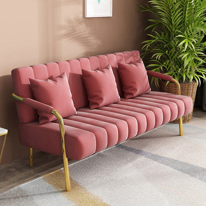 Contemporary Glam Velvet Sofa with Tuxedo Arm 58' Wide 72' High Rose Red Clearhalo 'furn' 'furn_sofas' 'Furniture' 'furniture_sofas' 'kitchen' 'kitchen_sofas' 'Living Room Furniture' 'Sofa' 'sofas' 4758003