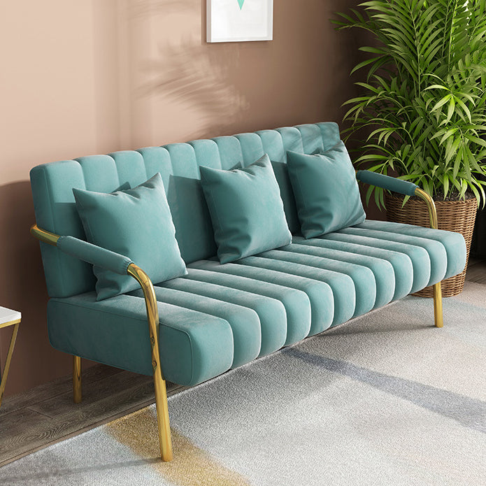 Contemporary Glam Velvet Sofa with Tuxedo Arm 58' Wide 72' High Green Clearhalo 'furn' 'furn_sofas' 'Furniture' 'furniture_sofas' 'kitchen' 'kitchen_sofas' 'Living Room Furniture' 'Sofa' 'sofas' 4758004