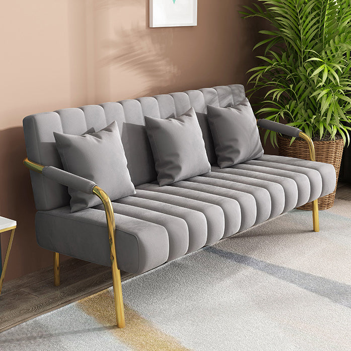 Contemporary Glam Velvet Sofa with Tuxedo Arm 58' Wide 72' High Grey Clearhalo 'furn' 'furn_sofas' 'Furniture' 'furniture_sofas' 'kitchen' 'kitchen_sofas' 'Living Room Furniture' 'Sofa' 'sofas' 4758005