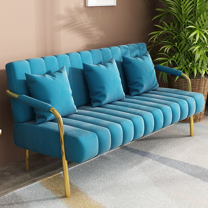 Contemporary Glam Gold Frame Sofa with Sewn Pillow Back for Bonus Room Sky Blue Clearhalo 'furn' 'furn_sofas' 'Furniture' 'furniture_sofas' 'kitchen' 'kitchen_sofas' 'Living Room Furniture' 'Sofa' 'sofas' 4758008