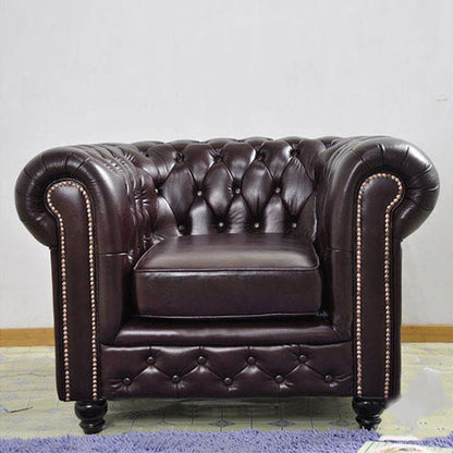 Tight Back Rolled Arm Loveseat Leather Stain Resistant Settee Sofa in Brown 43"L x 33.5"W x 31"H Clearhalo 'furn' 'furn_sofas' 'Furniture' 'furniture_sofas' 'kitchen' 'kitchen_sofas' 'Living Room Furniture' 'Sofa' 'sofas' 4758077