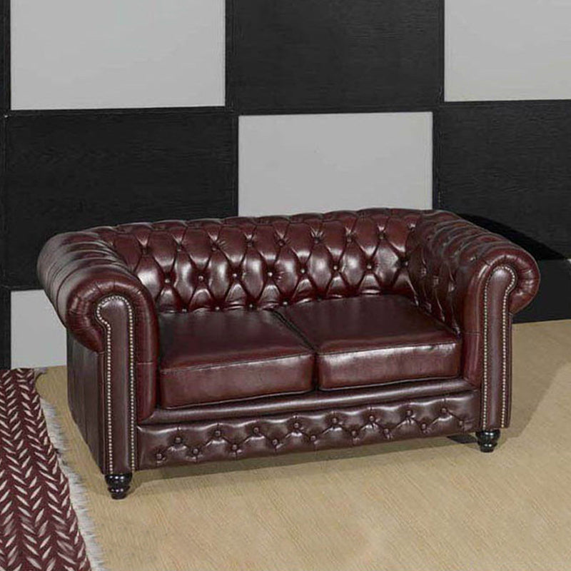 Tight Back Rolled Arm Loveseat Leather Stain Resistant Settee Sofa in Brown 60"L x 33.5"W x 31"H Clearhalo 'furn' 'furn_sofas' 'Furniture' 'furniture_sofas' 'kitchen' 'kitchen_sofas' 'Living Room Furniture' 'Sofa' 'sofas' 4758078