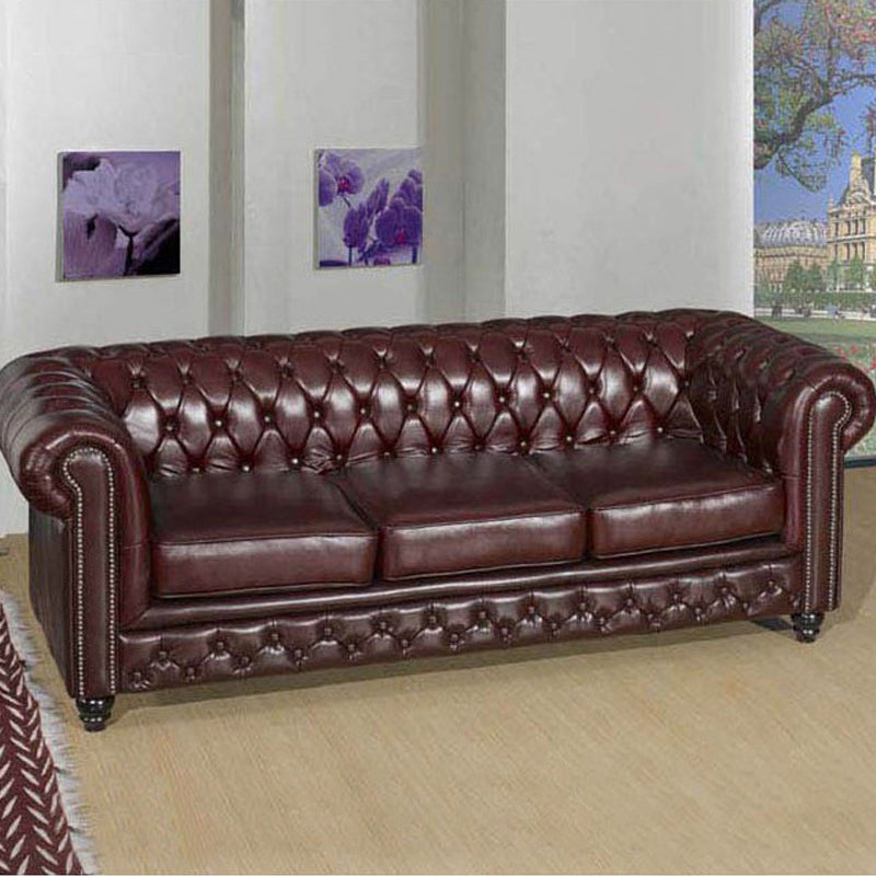 Tight Back Rolled Arm Loveseat Leather Stain Resistant Settee Sofa in Brown 82"L x 33.5"W x 31"H Leather Clearhalo 'furn' 'furn_sofas' 'Furniture' 'furniture_sofas' 'kitchen' 'kitchen_sofas' 'Living Room Furniture' 'Sofa' 'sofas' 4758079