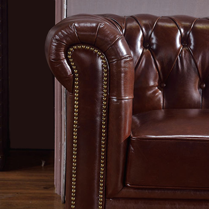 Tight Back Rolled Arm Loveseat Leather Stain Resistant Settee Sofa in Brown Clearhalo 'furn' 'furn_sofas' 'Furniture' 'furniture_sofas' 'kitchen' 'kitchen_sofas' 'Living Room Furniture' 'Sofa' 'sofas' 4758081