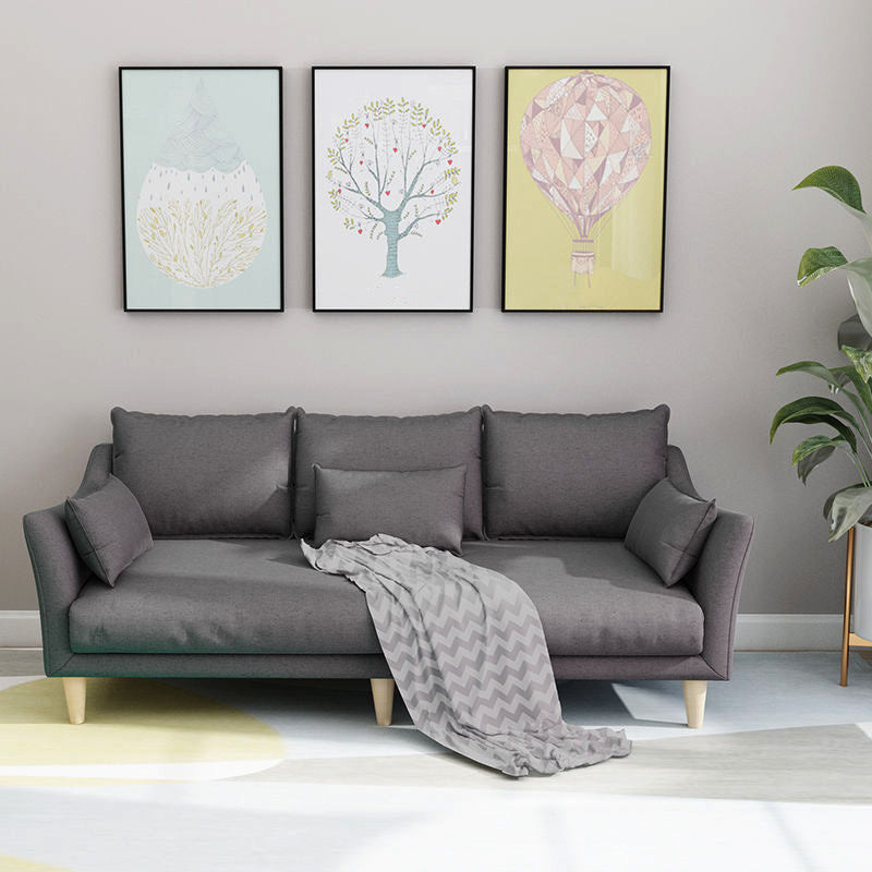 Modern Linen Sloped Arm Sofa with Bolster Pillows for Living Room Dark Gray Clearhalo 'furn' 'furn_sofas' 'Furniture' 'furniture_sofas' 'kitchen' 'kitchen_sofas' 'Living Room Furniture' 'Sofa' 'sofas' 4758095