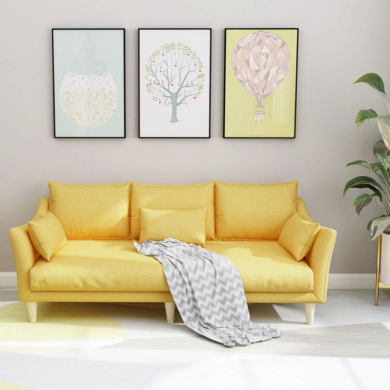 Modern Linen Sloped Arm Sofa with Bolster Pillows for Living Room Yellow Clearhalo 'furn' 'furn_sofas' 'Furniture' 'furniture_sofas' 'kitchen' 'kitchen_sofas' 'Living Room Furniture' 'Sofa' 'sofas' 4758097