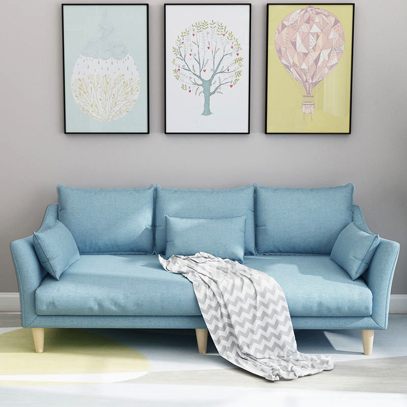 Modern Linen Sloped Arm Sofa with Bolster Pillows for Living Room Light Blue Clearhalo 'furn' 'furn_sofas' 'Furniture' 'furniture_sofas' 'kitchen' 'kitchen_sofas' 'Living Room Furniture' 'Sofa' 'sofas' 4758098