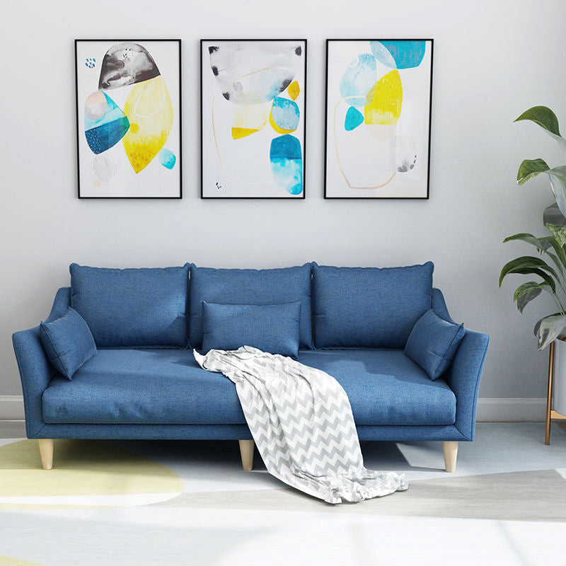 Modern Linen Sloped Arm Sofa with Bolster Pillows for Living Room Dark Blue Clearhalo 'furn' 'furn_sofas' 'Furniture' 'furniture_sofas' 'kitchen' 'kitchen_sofas' 'Living Room Furniture' 'Sofa' 'sofas' 4758099