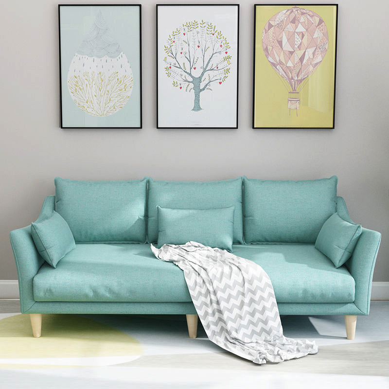 Modern Linen Sloped Arm Sofa with Bolster Pillows for Living Room Mint Green Clearhalo 'furn' 'furn_sofas' 'Furniture' 'furniture_sofas' 'kitchen' 'kitchen_sofas' 'Living Room Furniture' 'Sofa' 'sofas' 4758102