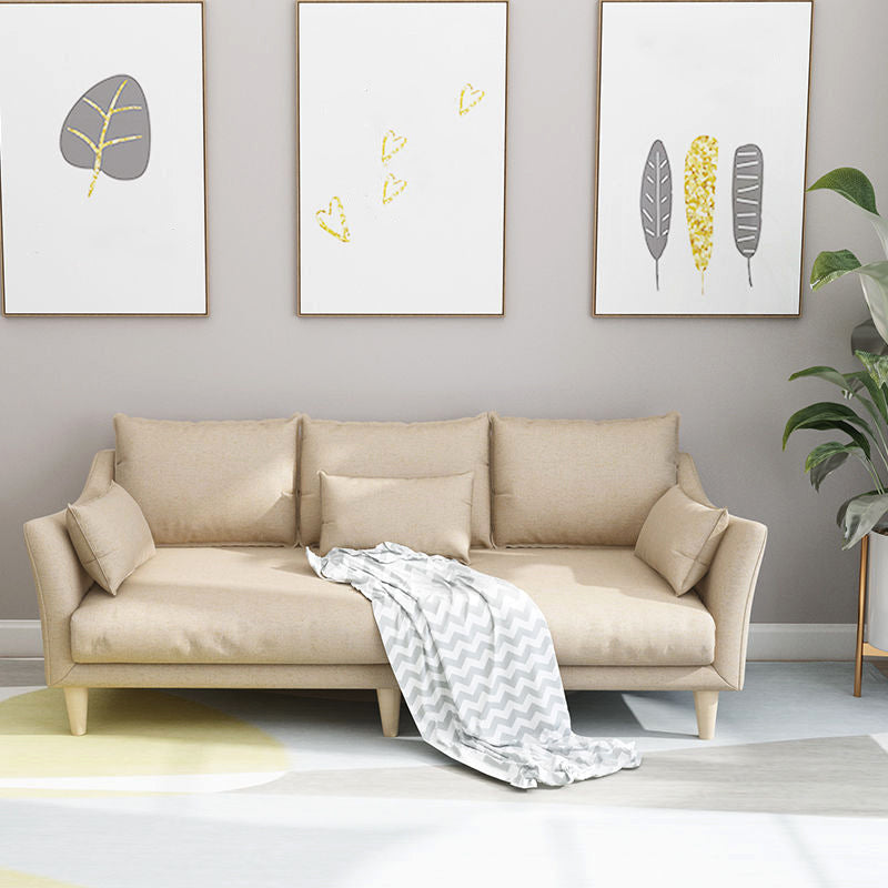 Modern Linen Sloped Arm Sofa with Bolster Pillows for Living Room Off-White Clearhalo 'furn' 'furn_sofas' 'Furniture' 'furniture_sofas' 'kitchen' 'kitchen_sofas' 'Living Room Furniture' 'Sofa' 'sofas' 4758103