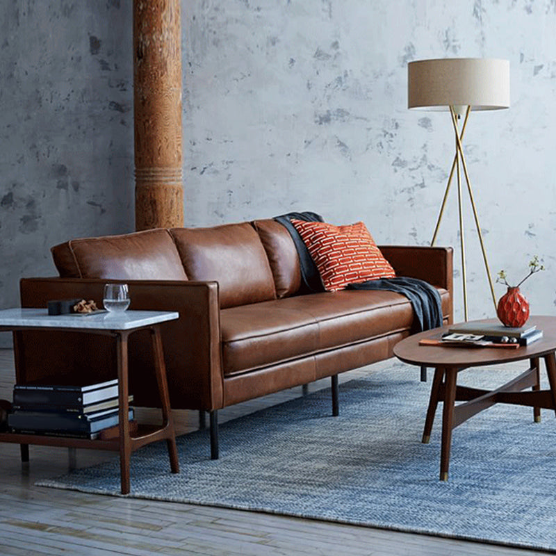 Brown Leather Settee Furniture Loose Back Square Arm Loveseat Clearhalo 'furn' 'furn_sofas' 'Furniture' 'furniture_sofas' 'kitchen' 'kitchen_sofas' 'Living Room Furniture' 'Sofa' 'sofas' 4758109