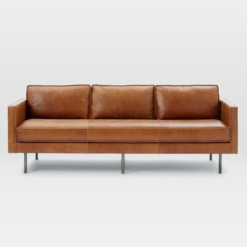 Brown Leather Settee Furniture Loose Back Square Arm Loveseat Clearhalo 'furn' 'furn_sofas' 'Furniture' 'furniture_sofas' 'kitchen' 'kitchen_sofas' 'Living Room Furniture' 'Sofa' 'sofas' 4758111
