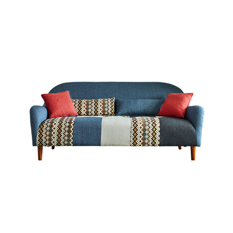 33.86" D x 31.89" H Curved Fabric 3-Seater Sofa Bohemia Style Sofa 76"L x 33"W x 31"H Denim Blue Clearhalo 'furn' 'furn_sofas' 'Furniture' 'furniture_sofas' 'kitchen' 'kitchen_sofas' 'Living Room Furniture' 'Sofa' 'sofas' 4758130
