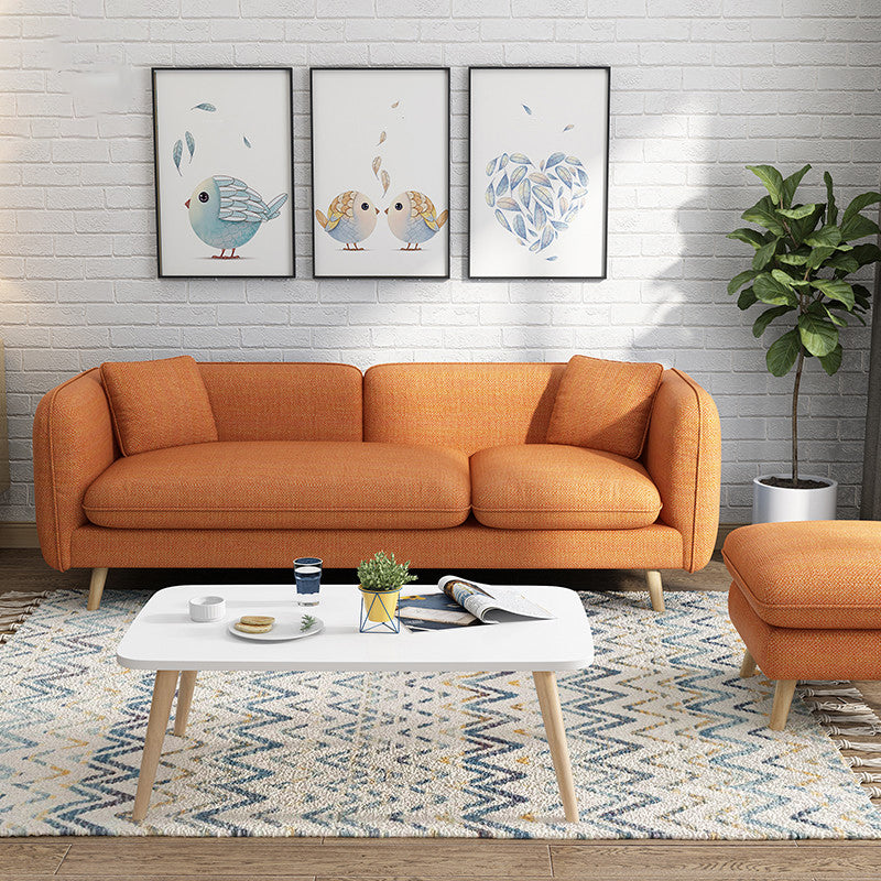 Modern Linen Tuxedo Arm Standard Sofa with Bolster Pillows for Living Room Orange Clearhalo 'furn' 'furn_sofas' 'Furniture' 'furniture_sofas' 'kitchen' 'kitchen_sofas' 'Living Room Furniture' 'Sofa' 'sofas' 4758184