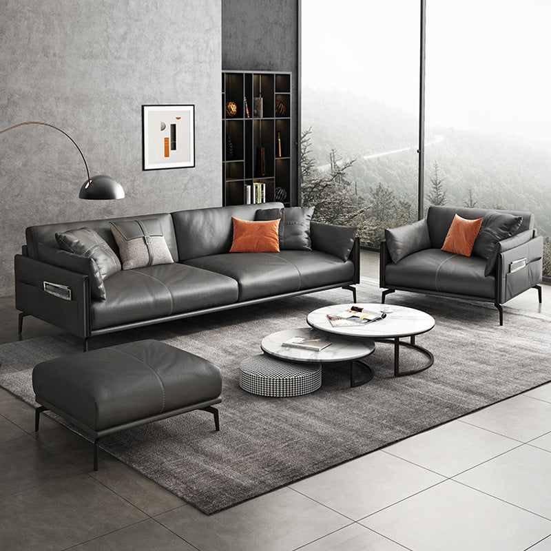 Grey Loose Back Settee Furniture Leather Sofa Square Arm Settee Loveseat Clearhalo 'furn' 'furn_sofas' 'Furniture' 'furniture_sofas' 'kitchen' 'kitchen_sofas' 'Living Room Furniture' 'Sofa' 'sofas' 4758216