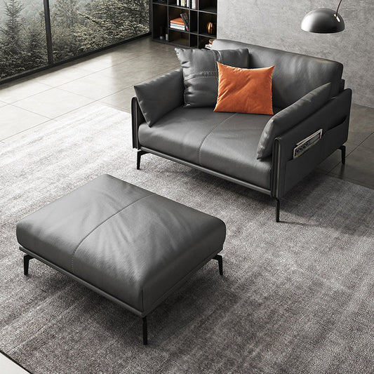 Grey Loose Back Settee Furniture Leather Sofa Square Arm Settee Loveseat Clearhalo 'furn' 'furn_sofas' 'Furniture' 'furniture_sofas' 'kitchen' 'kitchen_sofas' 'Living Room Furniture' 'Sofa' 'sofas' 4758218