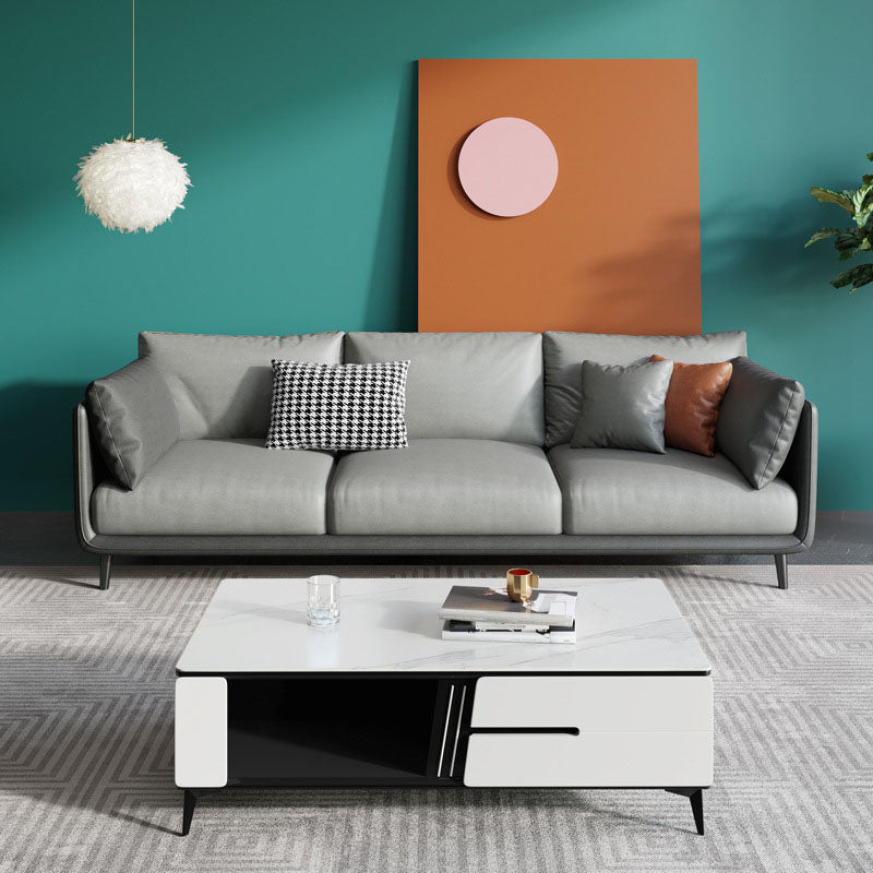 Modern Style Square Armrest Sponge Seat Filled with Wood Orange/grey/white/blue Sofa Dark Grey Light Grey Clearhalo 'furn' 'furn_sofas' 'Furniture' 'furniture_sofas' 'kitchen' 'kitchen_sofas' 'Living Room Furniture' 'Sofa' 'sofas' 4758274