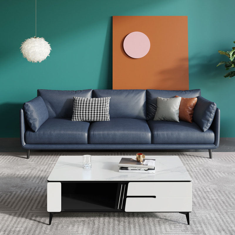Modern Style Square Armrest Sponge Seat Filled with Wood Orange/grey/white/blue Sofa Blue Clearhalo 'furn' 'furn_sofas' 'Furniture' 'furniture_sofas' 'kitchen' 'kitchen_sofas' 'Living Room Furniture' 'Sofa' 'sofas' 4758278