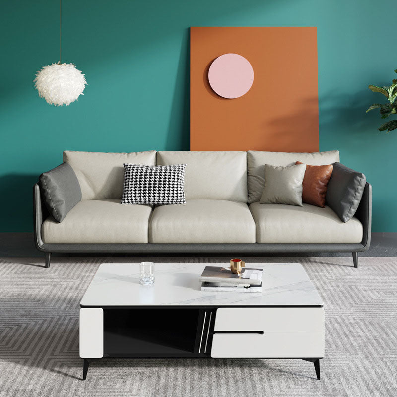 Modern Style Square Armrest Sponge Seat Filled with Wood Orange/grey/white/blue Sofa 82.7"L x 33"W x 31"H Dark Gray-White Clearhalo 'furn' 'furn_sofas' 'Furniture' 'furniture_sofas' 'kitchen' 'kitchen_sofas' 'Living Room Furniture' 'Sofa' 'sofas' 4758286