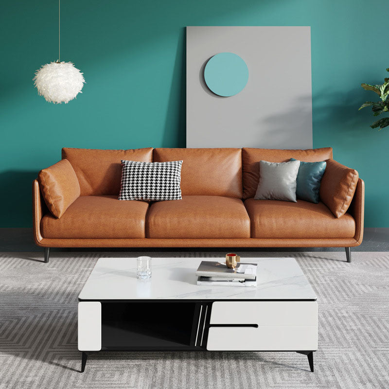 Modern Style Square Armrest Sponge Seat Filled with Wood Orange/grey/white/blue Sofa Orange Clearhalo 'furn' 'furn_sofas' 'Furniture' 'furniture_sofas' 'kitchen' 'kitchen_sofas' 'Living Room Furniture' 'Sofa' 'sofas' 4758287