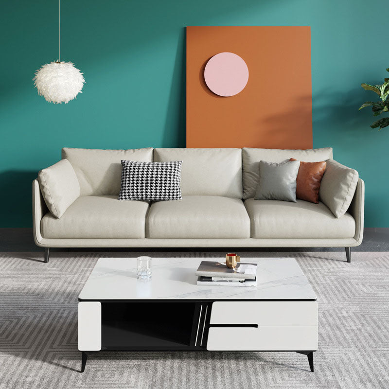 Modern Style Square Armrest Sponge Seat Filled with Wood Orange/grey/white/blue Sofa Off-White Clearhalo 'furn' 'furn_sofas' 'Furniture' 'furniture_sofas' 'kitchen' 'kitchen_sofas' 'Living Room Furniture' 'Sofa' 'sofas' 4758288