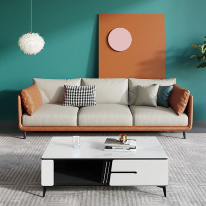 Modern Style Square Armrest Sponge Seat Filled with Wood Orange/grey/white/blue Sofa Beige Orange Clearhalo 'furn' 'furn_sofas' 'Furniture' 'furniture_sofas' 'kitchen' 'kitchen_sofas' 'Living Room Furniture' 'Sofa' 'sofas' 4758289