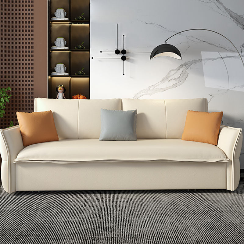 White Sofa Bed Faux Leather Square Arm Standard Bed Settee with Storage 59"L x 32"W x 32"H Storage Included Clearhalo 'furn' 'furn_sofas' 'Furniture' 'furniture_sofas' 'kitchen' 'kitchen_sofas' 'Living Room Furniture' 'Sofa' 'sofas' 4758292