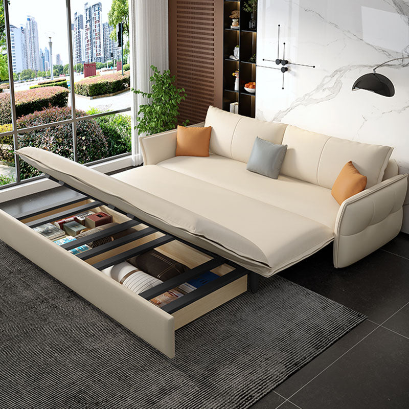 White Sofa Bed Faux Leather Square Arm Standard Bed Settee with Storage Clearhalo 'furn' 'furn_sofas' 'Furniture' 'furniture_sofas' 'kitchen' 'kitchen_sofas' 'Living Room Furniture' 'Sofa' 'sofas' 4758296