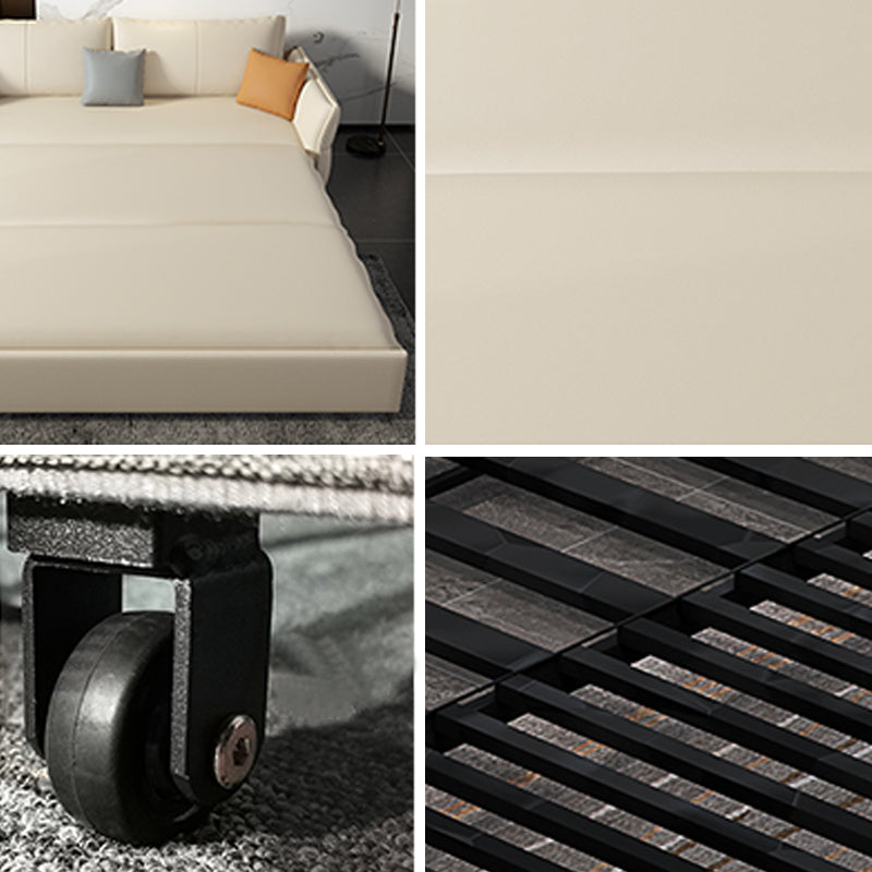 White Sofa Bed Faux Leather Square Arm Standard Bed Settee with Storage Clearhalo 'furn' 'furn_sofas' 'Furniture' 'furniture_sofas' 'kitchen' 'kitchen_sofas' 'Living Room Furniture' 'Sofa' 'sofas' 4758301