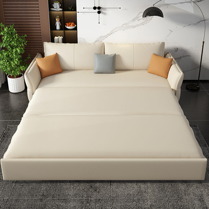 White Sofa Bed Faux Leather Square Arm Standard Bed Settee with Storage Clearhalo 'furn' 'furn_sofas' 'Furniture' 'furniture_sofas' 'kitchen' 'kitchen_sofas' 'Living Room Furniture' 'Sofa' 'sofas' 4758302