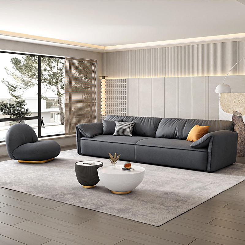 Rectangular Sofa with Pillow Back, Sponge Seat, Padded Pine Chair Legs Gray Frosted Cloth Clearhalo 'furn' 'furn_sofas' 'Furniture' 'furniture_sofas' 'kitchen' 'kitchen_sofas' 'Living Room Furniture' 'Sofa' 'sofas' 4758309