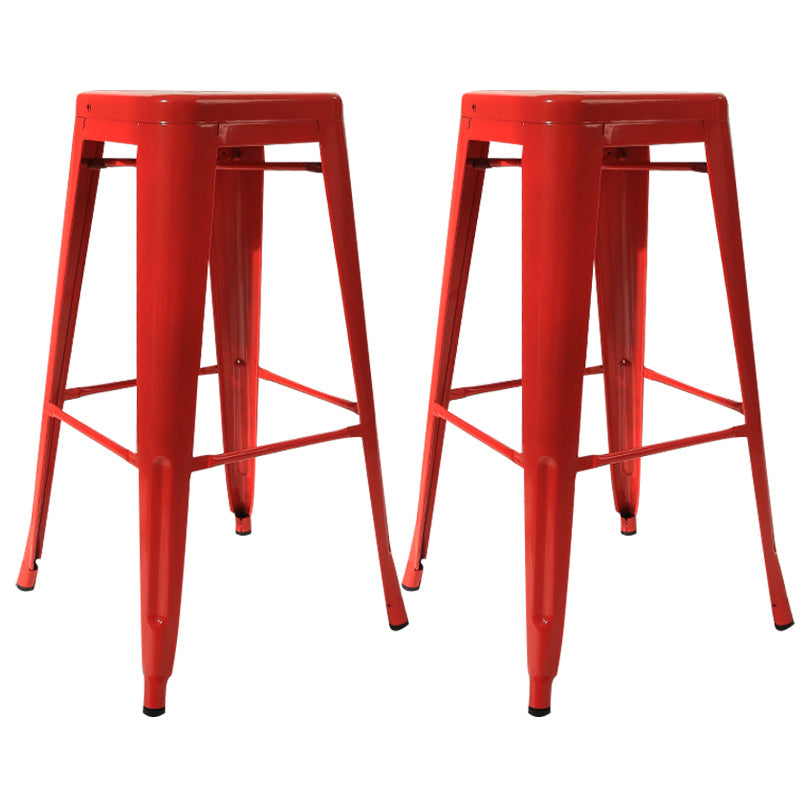 Industrial Square Bar and Counter Stool Metal Stool with 4 Legs Red 2 Piece Set Clearhalo 'Bar Furniture' 'Bar Stools' 'bar_stools' 'furn' 'furn_bar_stools' 'Furniture' 'furniture_bar_stools' 'Kitchen & Dining Furniture' 4758492