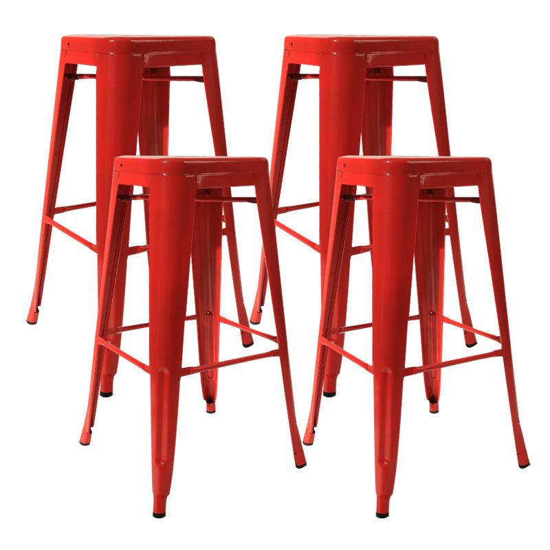 Industrial Square Bar and Counter Stool Metal Stool with 4 Legs Red 4 Piece Set Clearhalo 'Bar Furniture' 'Bar Stools' 'bar_stools' 'furn' 'furn_bar_stools' 'Furniture' 'furniture_bar_stools' 'Kitchen & Dining Furniture' 4758494
