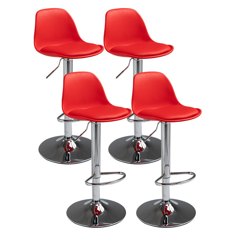 Contemporary Metal Dining Kitchen Room Armless Stool Adjustable Height Barstool Red Silver 4 Piece Set Clearhalo 'Bar Furniture' 'Bar Stools' 'bar_stools' 'furn' 'furn_bar_stools' 'Furniture' 'furniture_bar_stools' 'Kitchen & Dining Furniture' 4758522