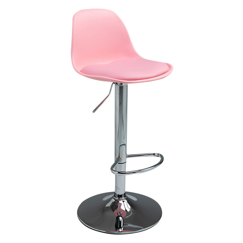 Contemporary Metal Dining Kitchen Room Armless Stool Adjustable Height Barstool Pink Silver 1 Piece Clearhalo 'Bar Furniture' 'Bar Stools' 'bar_stools' 'furn' 'furn_bar_stools' 'Furniture' 'furniture_bar_stools' 'Kitchen & Dining Furniture' 4758524
